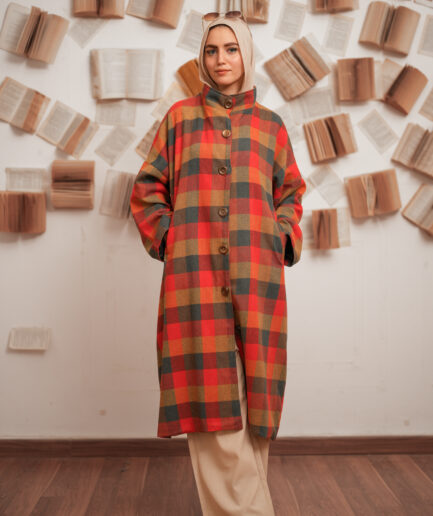 Wool Vibes Checkered Coat - Red